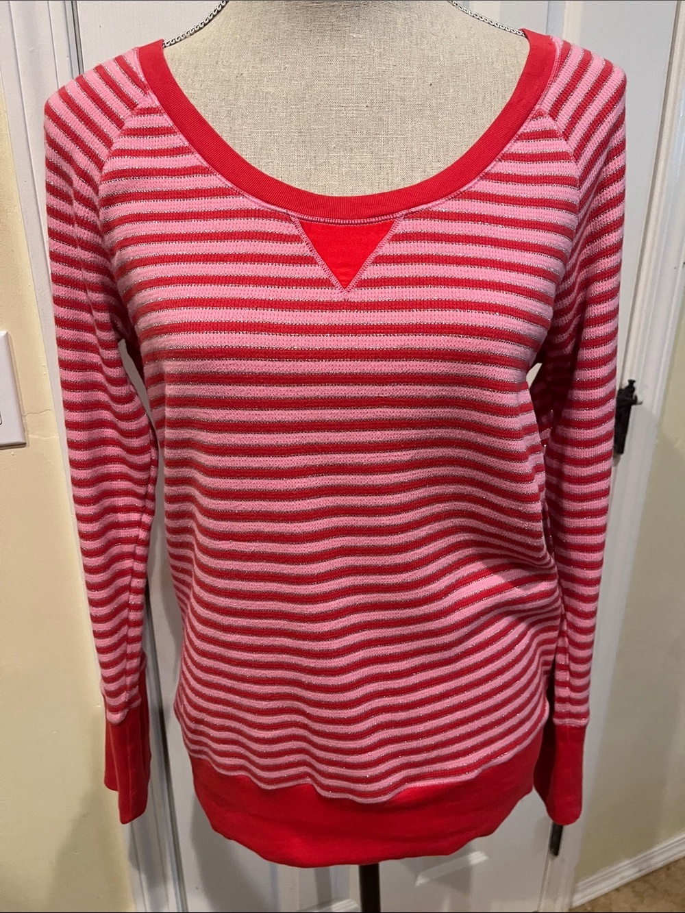 Victoria's Secret Pink & Red Striped Scoop Neck Knit Top